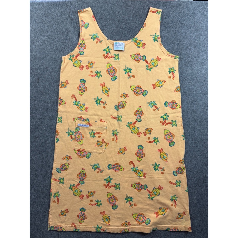 Vintage Fresh Produce Fish Palm Tree Sundress Adult XL Peach Orange Made in USA